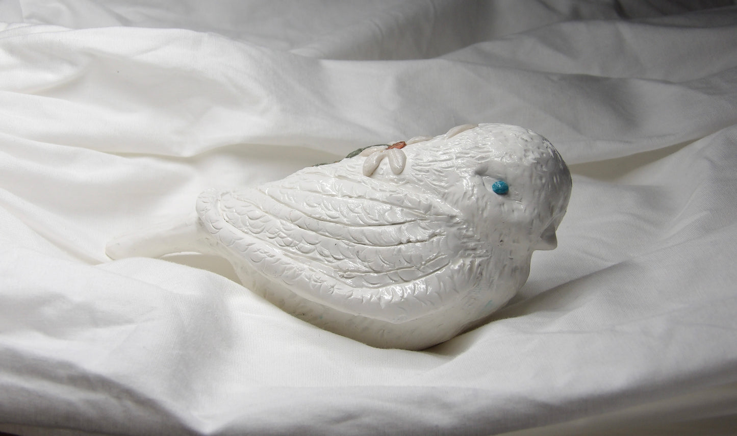 White Dove Statue With Flower