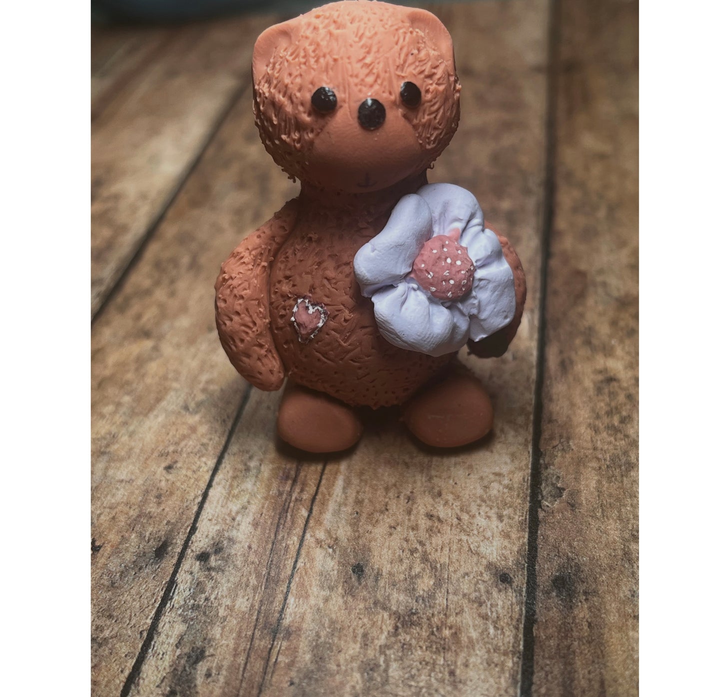 Teddy Bear Figurine With Flower