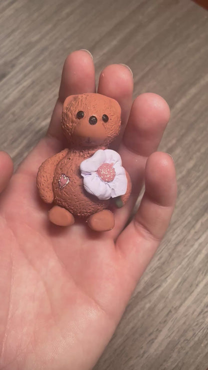 Teddy Bear Figurine With Flower
